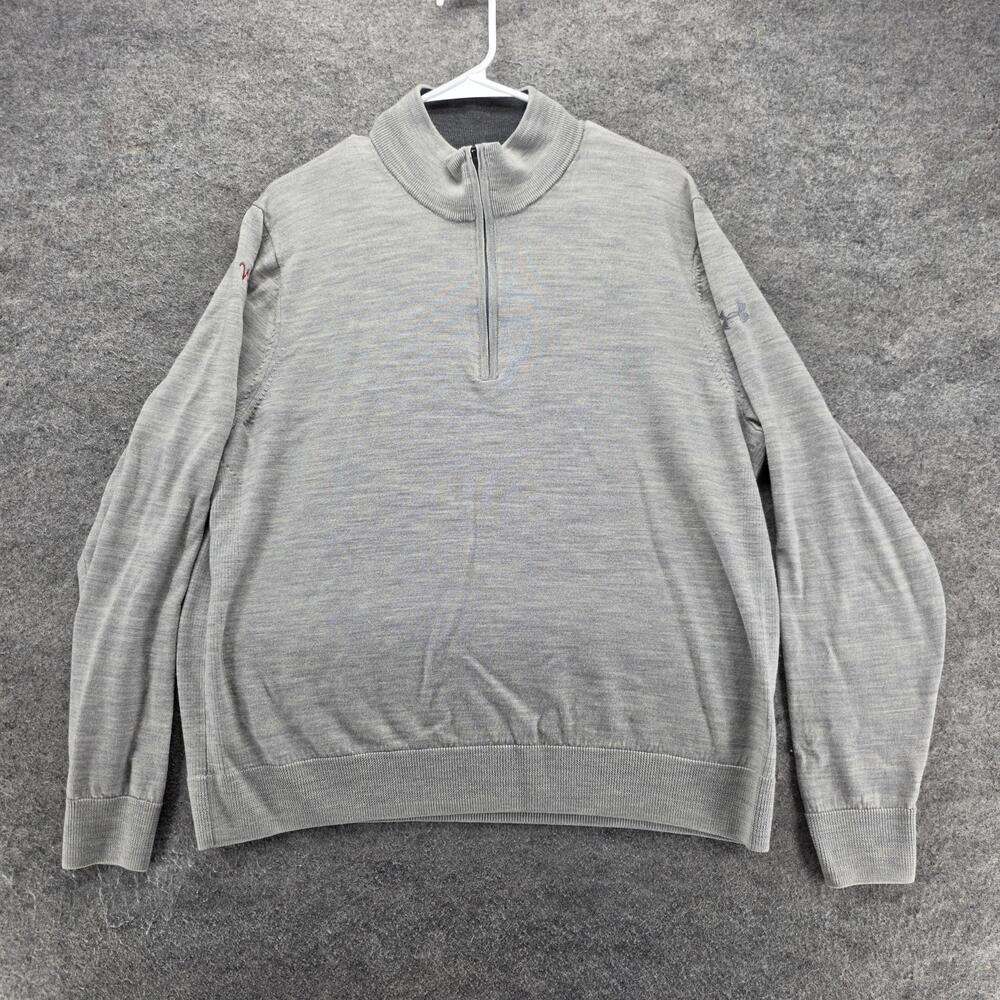 Under Armour Sweater Mens L Heather Gray Mock Neck 1/4 Zip Tight-Knit Logo